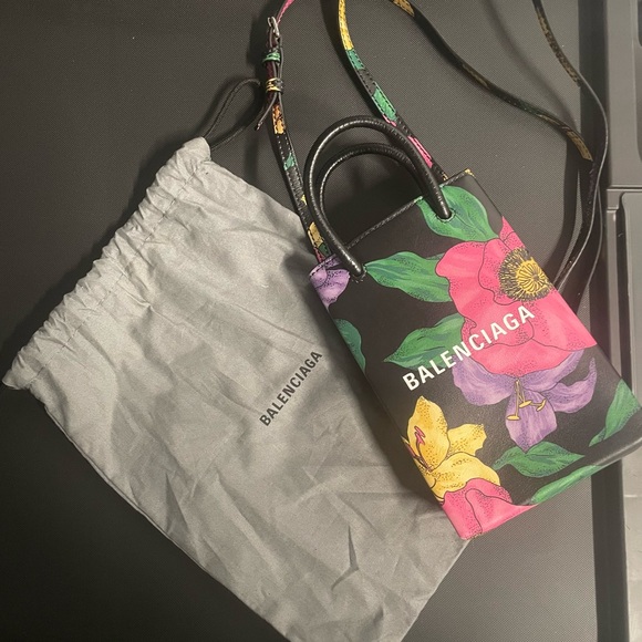 Balenciaga Floral Print Women's Bag - Black and Multicolor - Picture 1 of 4